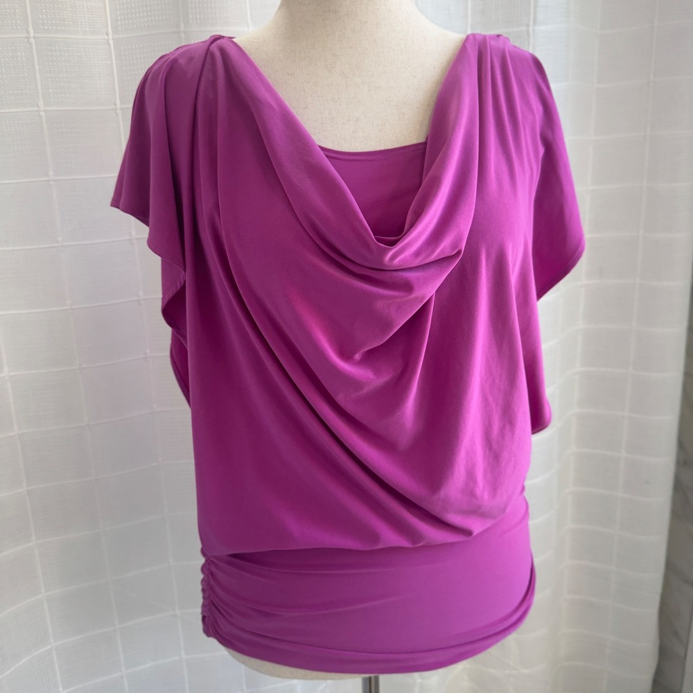 41 Hawthorne Pink Draped Cowl Neck Y2K‎ Style Tunic Blouse Short Split Sleeve - Picture 2 of 10